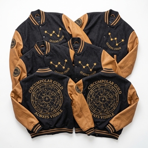 เสื้อแจ็คเก็ต Letterman แบบขายส่ง สีดำ ทำจากผ้าขนสัตว์ แต่งลายปัก White Oak Cooper Bung Seal แขนหนังสีครีม สไตล์ Bomber - Product Image 6