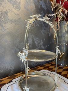 Luxury Gold Finished Two <b>Tier</b> Floral Design <b>Cake</b> Display Stand Ideal For Return Gifts Dry Fruits And Festive Gifting Setup - Product Image 6