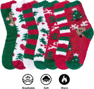 ถุงเท้าคริสมาสต์ขนปุยอบอุ่นสำหรับผู้หญิงลายดิจิทัลถุงเท้าฤดูหนาวขนปุยอบอุ่น7คู่ - Product Image 6