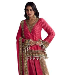 Ensemble Palazzo imprimé rose avec Dupatta Vente en gros Vêtements ethniques pour femmes OEM Usine de vêtements Fournisseur en vrac Mode personnalisée - Product Image 4