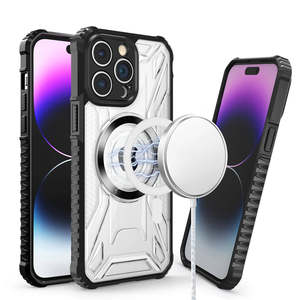 Étui hybride robuste transparent de qualité supérieure pour iPhone 13/14 Noir gaufré [Cercle magnétique] Motif CD inspiré style Ins - par XR - Product Image 1