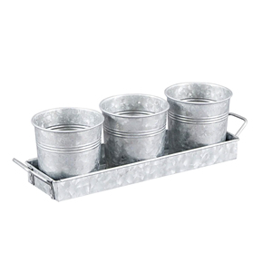 Juego de cubos acanalados galvanizados, cubos de maceta de Metal, macetas pequeñas para plantas suculentas y bandeja de exhibición extraíble - Product Image 6