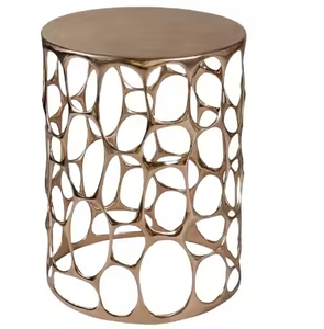 Mesa auxiliar de metal redondeada para el hogar, hotel, restaurante, cafetería, sala de estar, muebles de decoración, superventas, mesa auxiliar con acabado dorado - Product Image 1
