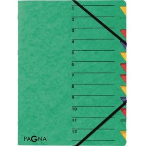 PAGNA Easy Din <b>A4</b> 225g/m Pressed Chipboard File <b>Folder</b> Green Color with Multicolored 12 Compartments - Product Image 1