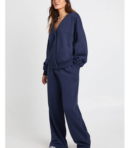 Conjunto Deportivo de Otoño para Mujer, 2 Piezas, Manga Larga, Hombros Caídos, Sudadera con Botones y Pantalones Deportivos, Cómodo, Secado Rápido - Product Image 5