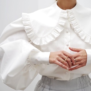 Crochet tricot décontracté été Saree Blouse gaufré T-Shirt col rabattu style cour Hubble-Bubble manches coton dentelle respirant - Product Image 4