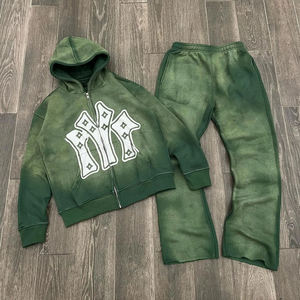 Pantalones de chándal de algodón 100%, conjunto de Sudadera con capucha Premium, logotipo personalizado, parche desgastado por el sol, cremallera a prueba de viento, calidad de talla grande, Verano - Product Image 4