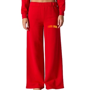 Pantalones de chándal holgados personalizados para mujer, pantalones de chándal de pierna ancha rectos holgados pesado de algodón con estampado de abullonado personalizado de alta calidad - Product Image 1