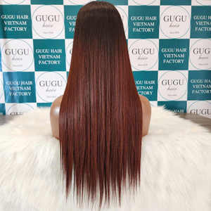 Vente en gros pour Ombre couleur os perruque droite brun pointe Marron mélange vietnamien cheveux humains brillant lisse dentelle transparente - Product Image 4
