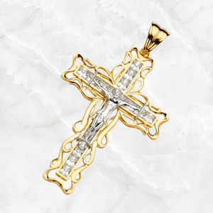 Super Trendy Gold Silver Two-Tone Plated Cross Charm Colgante Collar Impresionante Diseño Moderno para Mujeres Hombres Joyería para Niños - Product Image 2