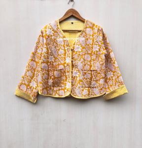 Veste matelassée à imprimé oiseaux et fleurs, faite à la main, style bohème, en coton, style floral, pour l'automne et l'hiver, style streetwear, réversible - Product Image 4