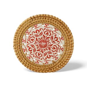 Handcrafted Bohemian Style Natural Rattan <b>Coaster</b> <b>Set</b> with Matching Tray Made From Premium Rattan Vietnam for Home Use - Product Image 4