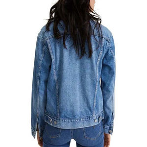 Chaqueta Vaquera Azul de Nuevo Estilo para Mujer con Patrón Sólido, Cuello Camisero, Tejido de Punto, Cierre de Botones Informal con Bolsillos - Product Image 3
