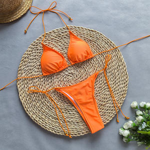 Ensemble bikini string 2 pièces sexy pour femme, vente en gros, vêtements de plage avec appliques en dentelle à pampilles et strass, 2025 Tan Through - Product Image 1