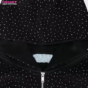 Best Selling Winter Arrival <b>Men's</b> 100% Cotton Thick Fleece Oversized <b>Zipper</b> <b>Hoodies</b> Rhinestone Quick Dry Breathable Customizable - Product Image 6