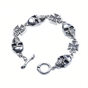 Pulsera de Acero Inoxidable Plateado para Hombre, Diseño de Calavera y Cruz, Modelo SL01, Brazalete Moderno de Vendedor Estadounidense - Product Image 2