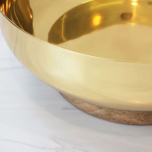 Large Gold Polished Metal Food Serving <b>Bowl</b> with Wooden Base Superior Quality Elegant Design Ideal <b>for</b> <b>Desserts</b> and Table Use - Product Image 2