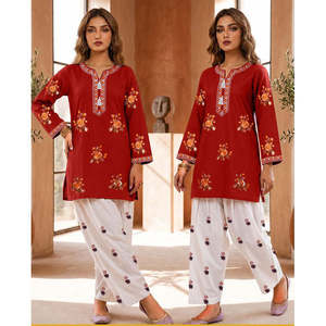 ZETRO FARSHI VOL II EMB Traje Salwar Kameez de Algodón Cosido Estilo Pakistaní e Indio, 2 Piezas, 2749/ - Product Image 1