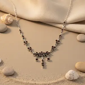 Collier pendentif en argent sterling 925 avec pierre de grenat, bijoux géométriques tendance pour femmes, rhodié avec zircon, diamant, perle, cadeau - Product Image 1