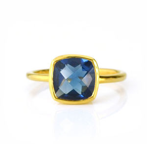 Pierres précieuses Onyx noires taille 10mm forme de coussin facetté Vermeil or 925 argent Sterling lunette ensemble bague en argent 925 véritable bagues en argent - Product Image 6