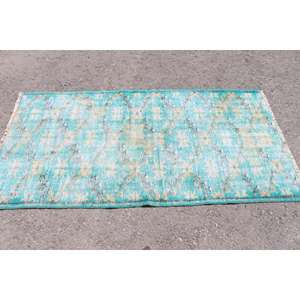 Alfombra Turca de 3.2x6.2 pies, Alfombra Vintage, Alfombra con Diseño a Cuadros Azules - Product Image 3