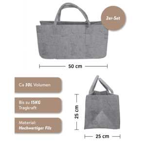 Ensemble de 2 sacs à bois en feutre anthracite et gris clair, organisateur de vêtements pour le salon - Product Image 3