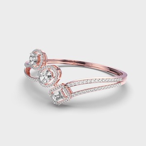 IGI Certified Mixed Shape Lab Grown Diamond Designer <b>Bangle</b> <b>Bracelet</b> in 14K Yellow / White / Rose Gold with Halo Setting - Product Image 3