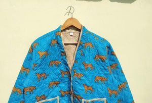 แจ็กเก็ตผ้า Burfi พิมพ์ลายเสือ, เสื้อโค้ทผ้าคอตตอนสไตล์กิโมโนผ้าฝ้ายอินเดียแบบลำลองใส่ได้สำหรับฤดูหนาวซักได้ยาวสั้น - Product Image 2