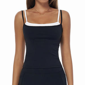 เสื้อครอปแขนกุดแบบเรียบง่ายสำหรับผู้หญิง เสื้อกล้ามคอกลม สายไขว้หลัง ผ้าริบ - Product Image 1