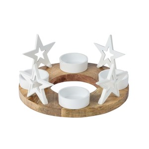 Porte-bougie de table en bois de manguier et métal de qualité supérieure, centre de table, décoration de Noël époustouflante en vente - Product Image 4