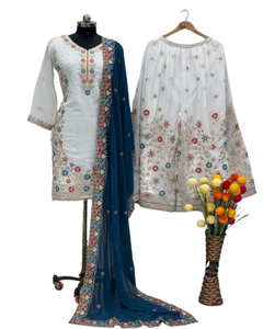 Hermoso conjunto de Top-plazzo Heavy Georgette Top con hermoso bordado Plazzo Totalmente cosido Material de calidad premium - Product Image 1