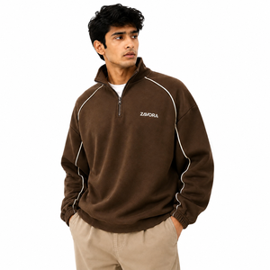 <b>Trendy</b> Quarter Zip Raglan Piping Fleece Top Casual Oversized Men Sweatshirt Custom OEM Private Label Wholesale Fleece <b>Hoodies</b> - Product Image 1