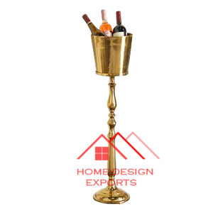 Seau à vin décoratif avec poignée en cuir Vente chaude en laiton fini antique Boisson Refroidisseur de vin avec supports pour bar - Product Image 1