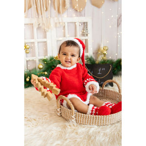 Ensemble de barboteuses unisexes au crochet style noël, vêtements d'hiver chauds et décontractés pour bébés, tricotés à la main, rouges, blancs, lavables et doux pour bébés - Product Image 1