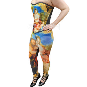 Vintage Renaissance Printed <b>Womens</b> <b>Sexy</b> Lace Up Corset <b>Top</b> and High Waist Leggings Streetwear Two Piece Set - Product Image 1