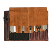 Rouleau à couteaux en cuir véritable, style chasse, durable, organisateur pliable, trousse à outils portable, étui de rangement robuste, étiquette personnalisée