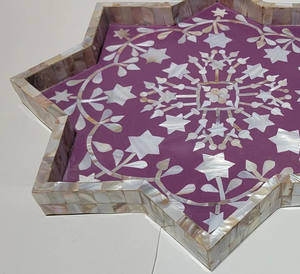 Vente en gros plateau incrusté de nacre plateau à café plateau décoratif de luxe haut de gamme design artistique pour servir mariage - Product Image 5