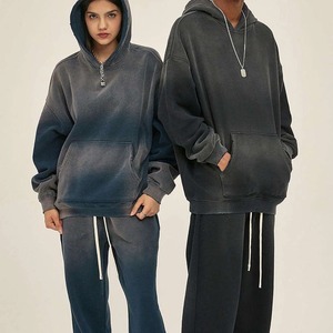 Streetwear vintage délavé à l'acide avec logo personnalisé, survêtement en polaire XXS surdimensionné, ensemble pull à capuche décontracté, en coton lourd et confortable - Product Image 4