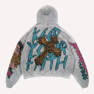 Nouveau Hoodie en molleton 100% coton brodé et imprimé à la main, personnalisé, pour homme et femme, style Hip-hop Y2K K-Pop, collection Hiver 2024 - Product Image 4