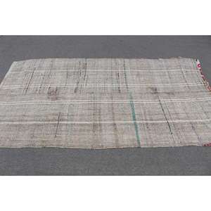 Alfombra Turca Vintage de 4.2x7.9 pies, Alfombra Marroquí Gris y Blanca - Product Image 3