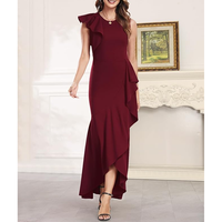 Solide haute fente Maxi robe moulante femmes été formel mariage à manches t-shirt haut moyen coréen à manches une robe doublée
