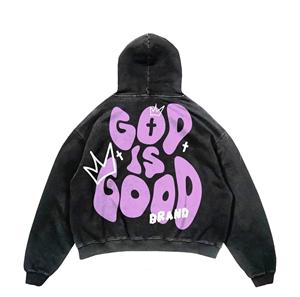 เสื้อยืดฮิปฮอปผ้าฝ้ายสไตล์วินเทจฟอกสีกรดสำหรับทั้งชายและหญิงเสื้อยืดโอเวอร์ไซส์250ก. กำหนดโลโก้ได้เอง - Product Image 5