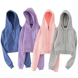 Sudadera corta con capucha para mujer, con logotipo impreso personalizado, fabricante OEM - Product Image 3