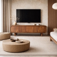 Meuble TV en bois de manguier massif GAIA |   Console de rangement de style Japandi moderne, forme organique, meuble bas pour salon