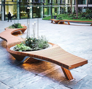 Contemporary Outdoor Wooden <b>Bench</b> With Integrated Planter Eco-Friendly Design - Product Image 1