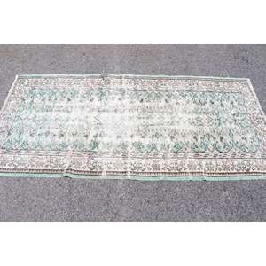 Tapis turc 3,2 x 6,6 pieds, tapis vintage, tapis en laine à carreaux bleus - Product Image 2