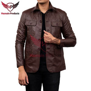 Blazer en cuir d'agneau marron à 5 boutons pour homme-100% cuir d'agneau souple véritable, coutures de qualité supérieure, tailles personnalisables - Product Image 4