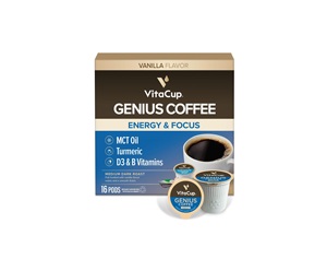 VitaCup Genius Vanilla Keto Coffee Pods w/MCT Oil, Turmeric, B Vitamins, & D3 for Energy & Focus in Single Serve Pod 16 CT - Product Image 1