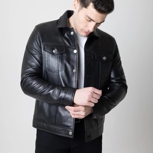 Classic Genuine Leather Coated Long <b>Thin</b> Stand Collar Custom Design 100% Premium Quality <b>Men's</b> <b>Jacket</b> - Product Image 2