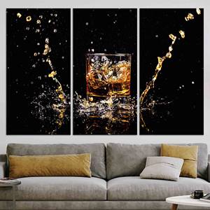 Tableau imprimé sur toile élégant : design moderne de verre à whisky, lot de 3 toiles - Product Image 1
